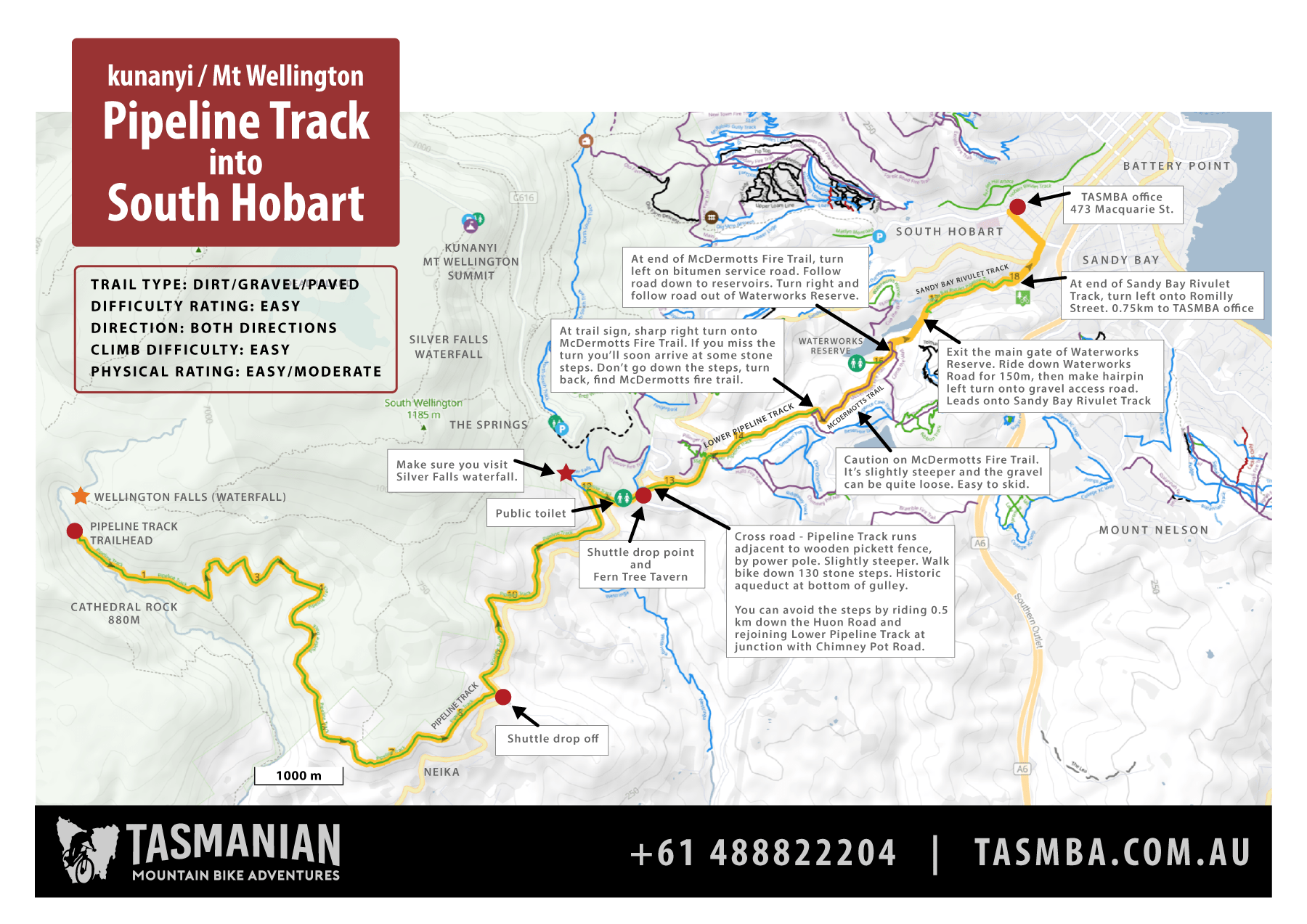 pipeline track into south hobart trail notes map